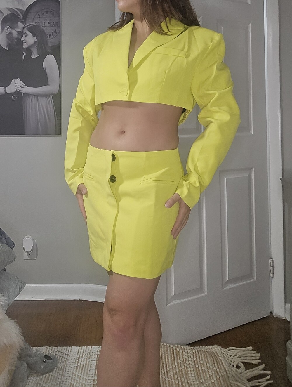 Neon Yellow Cutout Cocktail Suit Dress